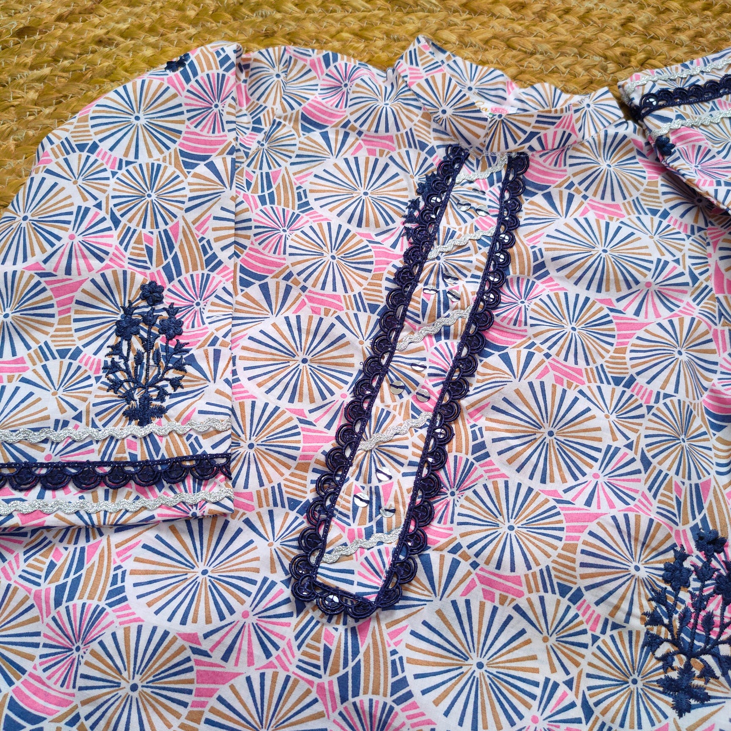 Pink and Blue Embroidered 2 pcs festive dress-(FSE-001)