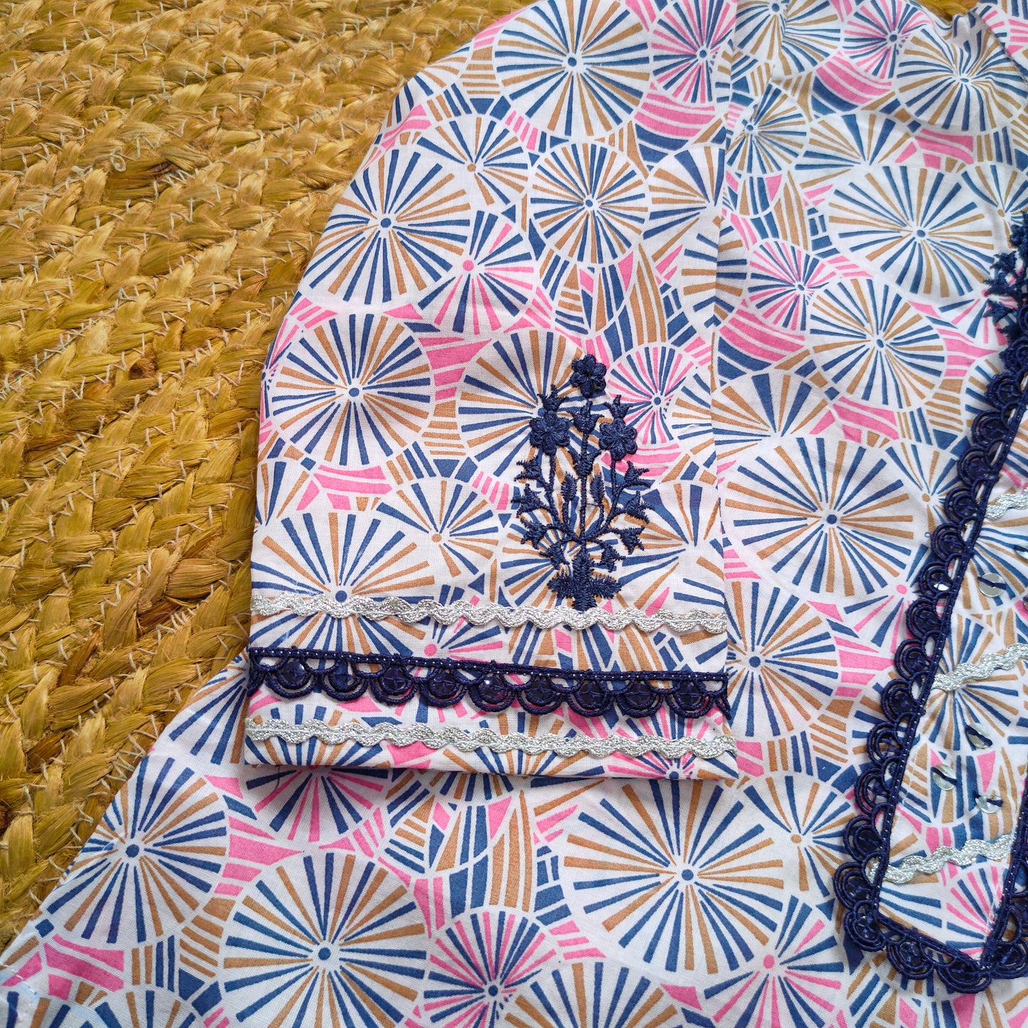 Pink and Blue Embroidered 2 pcs festive dress-(FSE-001)