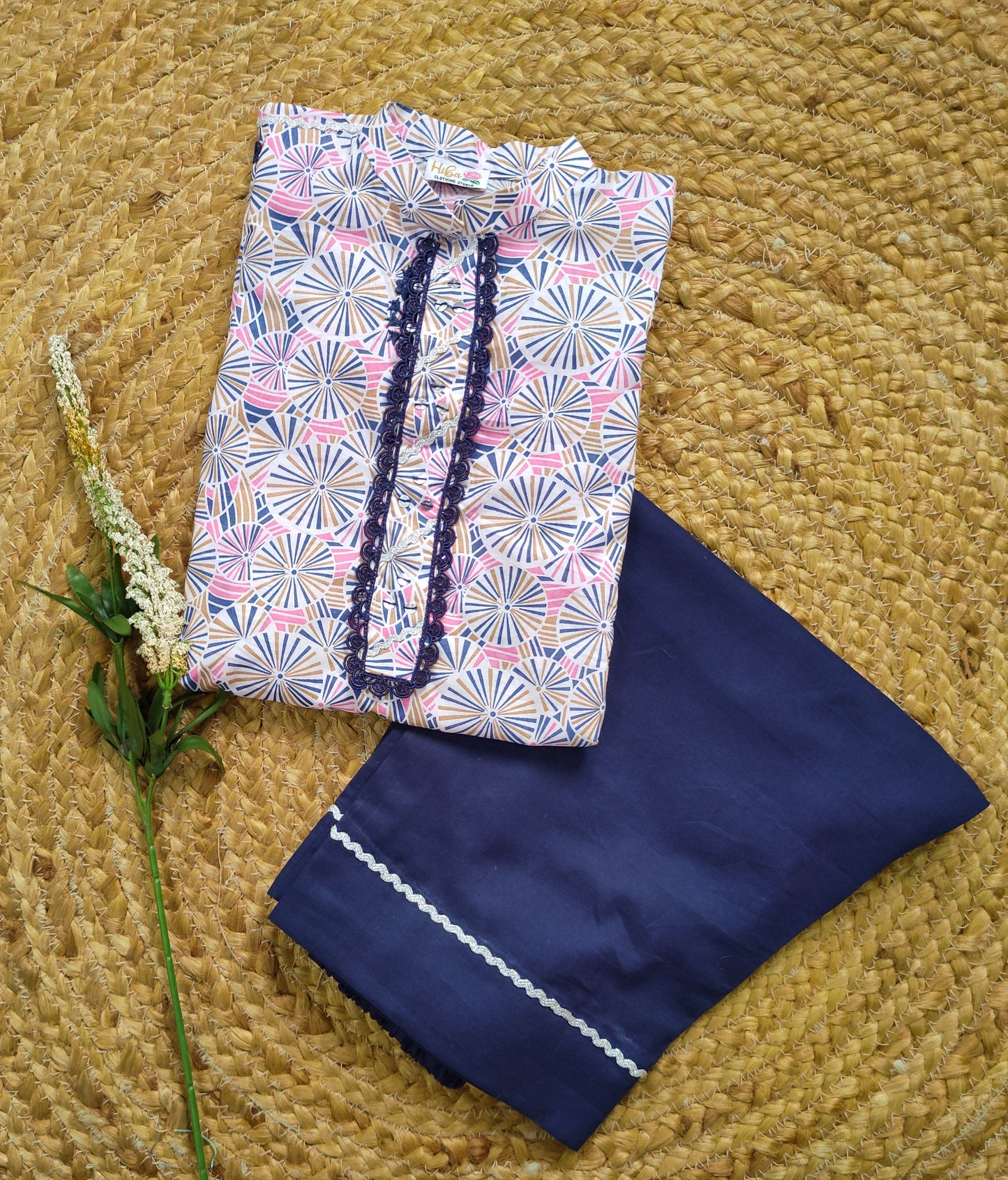 Pink and Blue Embroidered 2 pcs festive dress-(FSE-001)