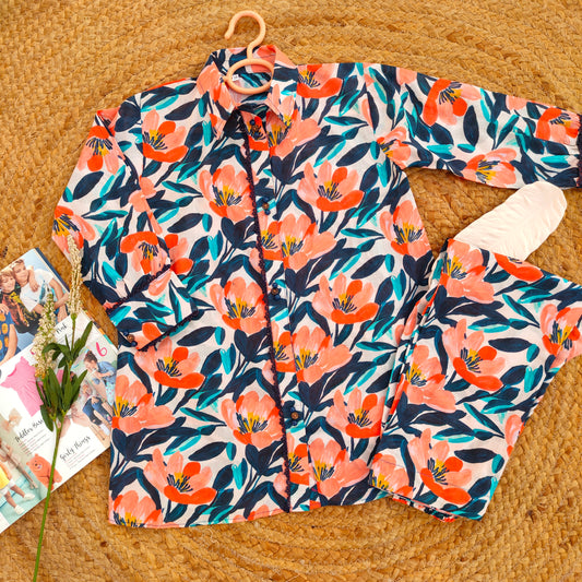 Blue and Orange printed Lawn Co-ord Set (BSCS-003)
