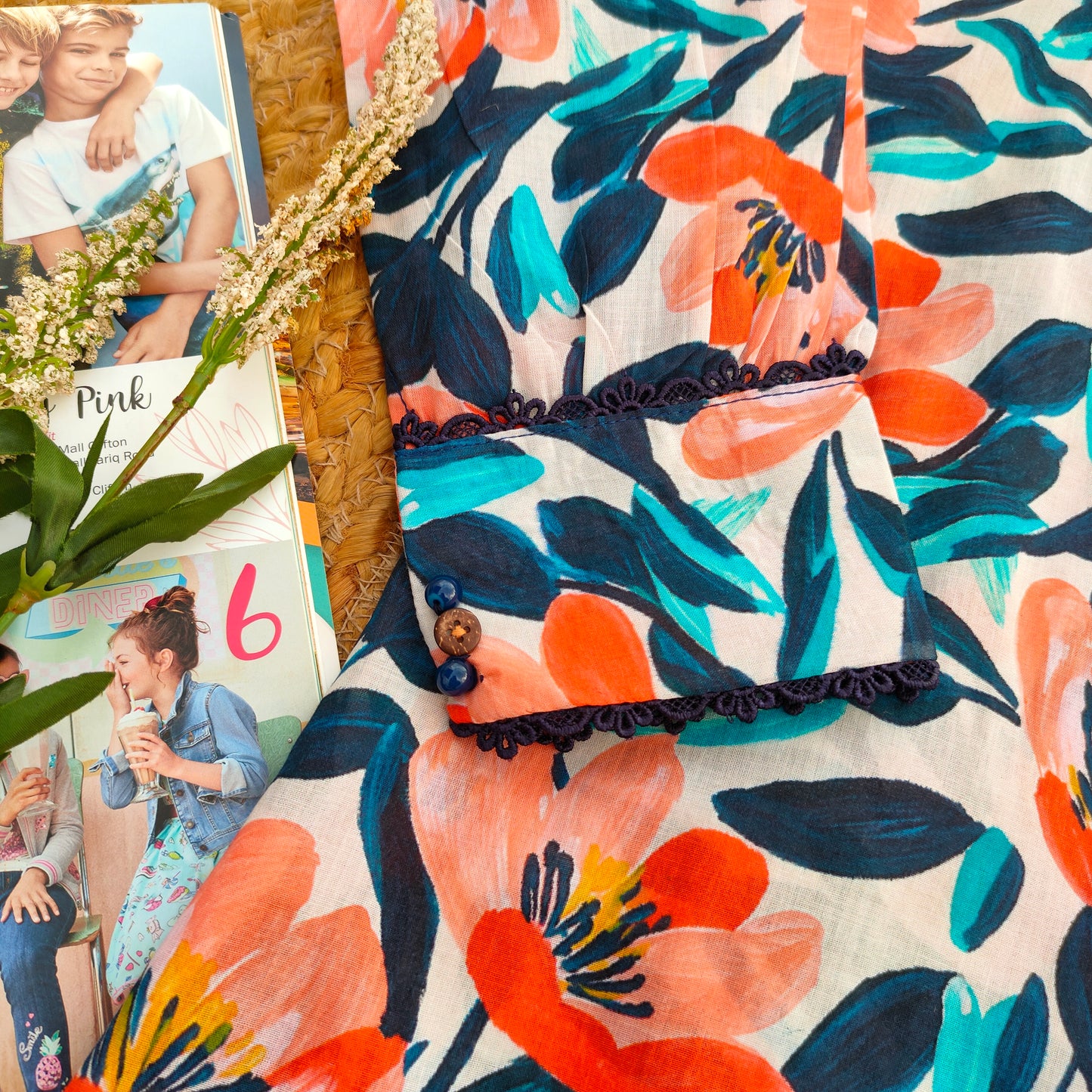 Blue and Orange printed Lawn Co-ord Set (BSCS-003)