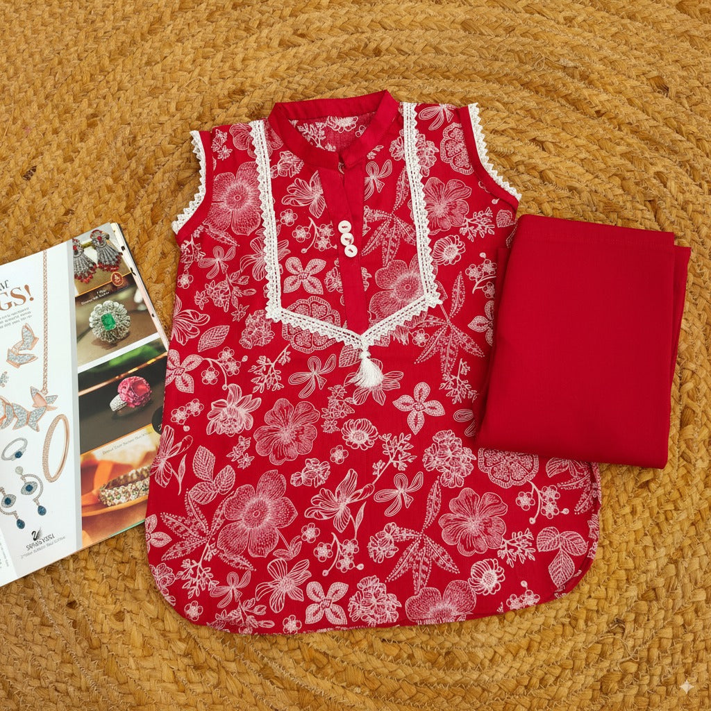 Red and white 2 PC Lawn suit (BFT-0013)