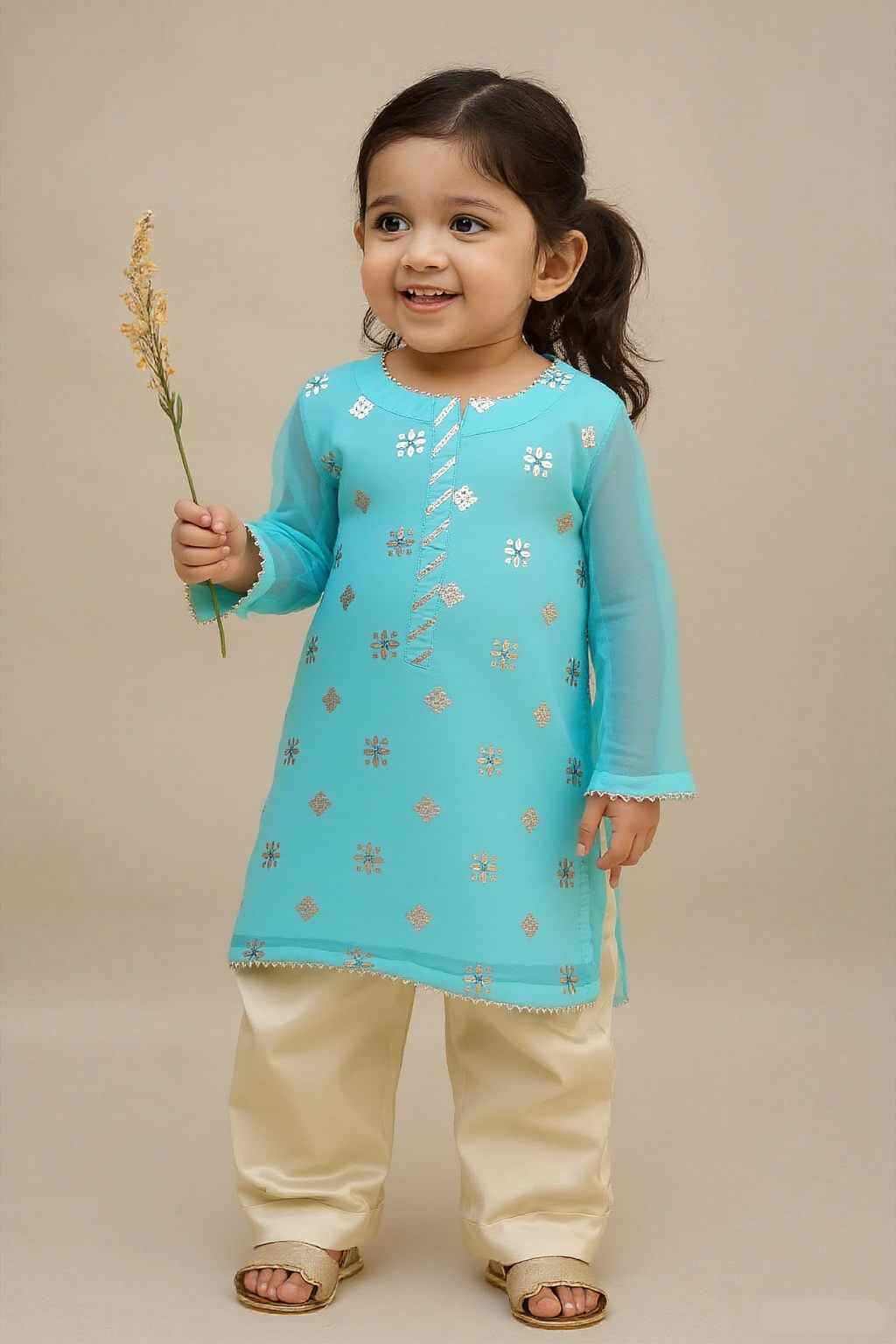 Seagreen and Fawn 2 PC Chiffon suit (BFC-0023)
