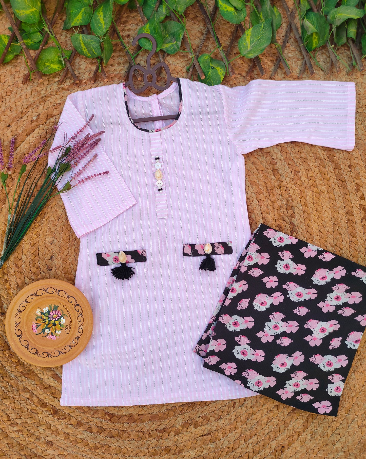 Pink and black 2 pcs lawn suit-(TWB-001)