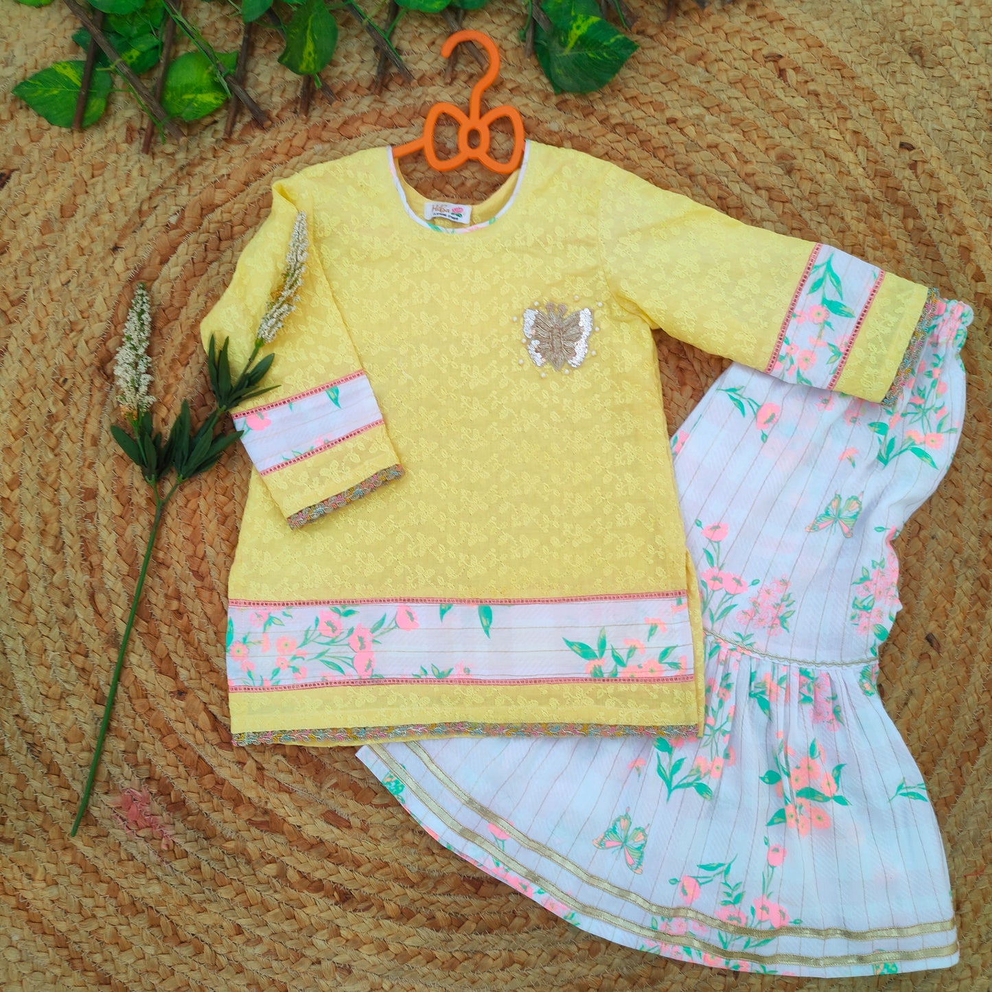Yellow chikankari 2 pcs festive dress-(TWF-003)