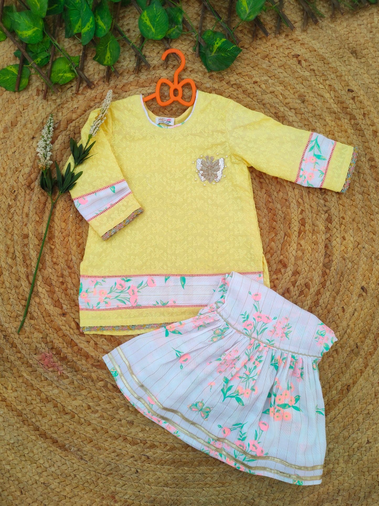 Yellow chikankari 2 pcs festive dress-(TWF-003)