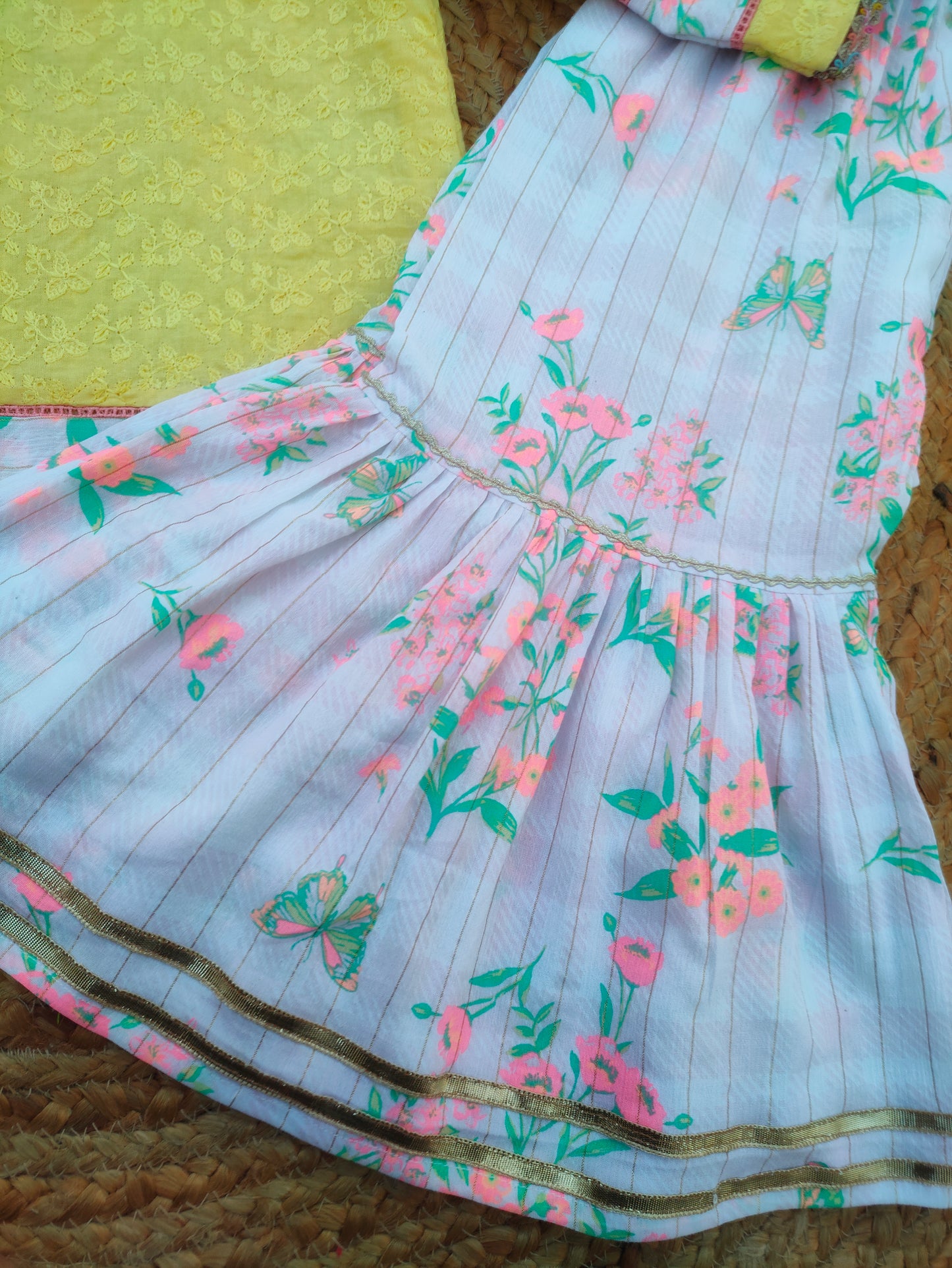Yellow chikankari 2 pcs festive dress-(TWF-003)