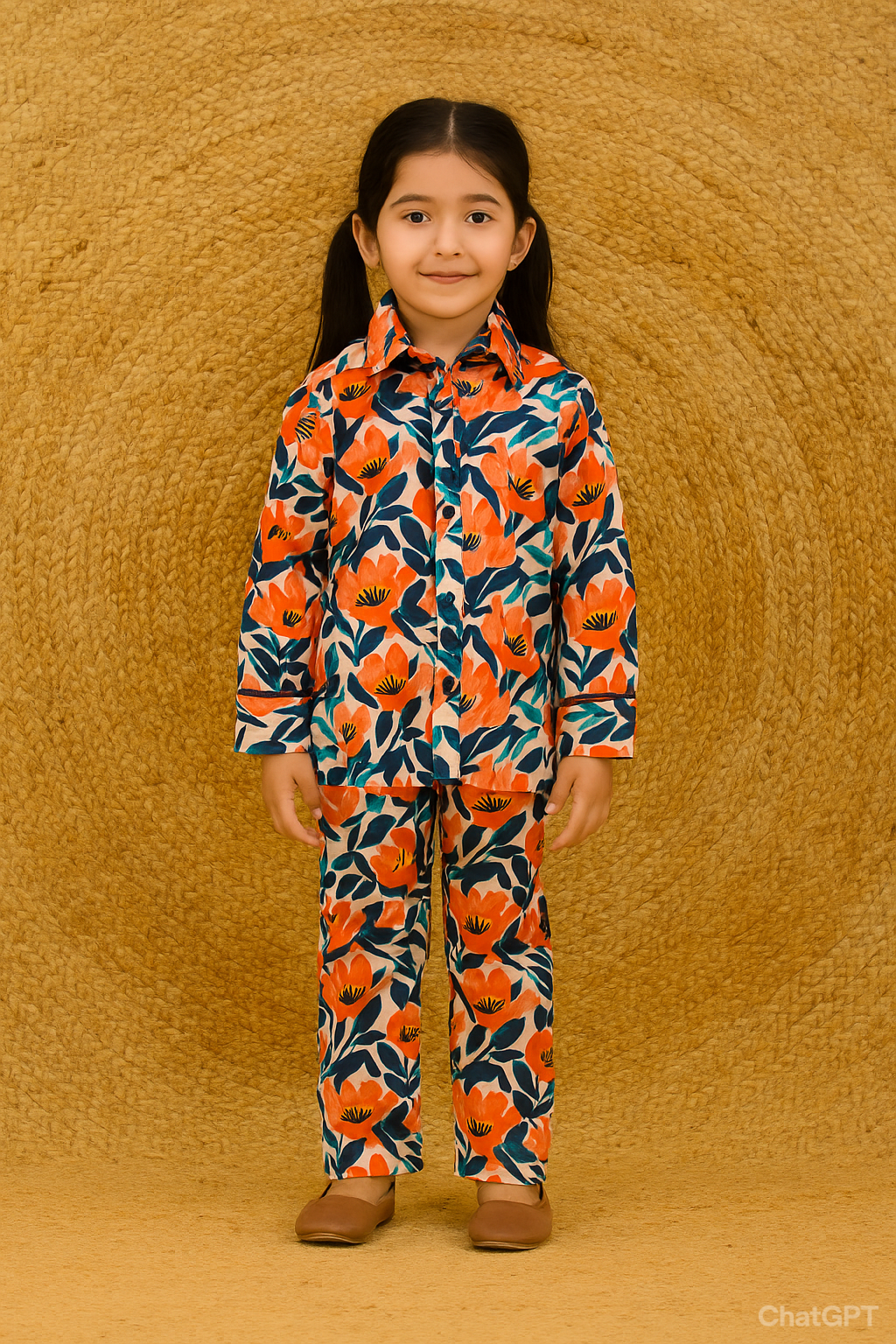 Blue and Orange printed Lawn Co-ord Set (BSCS-003)