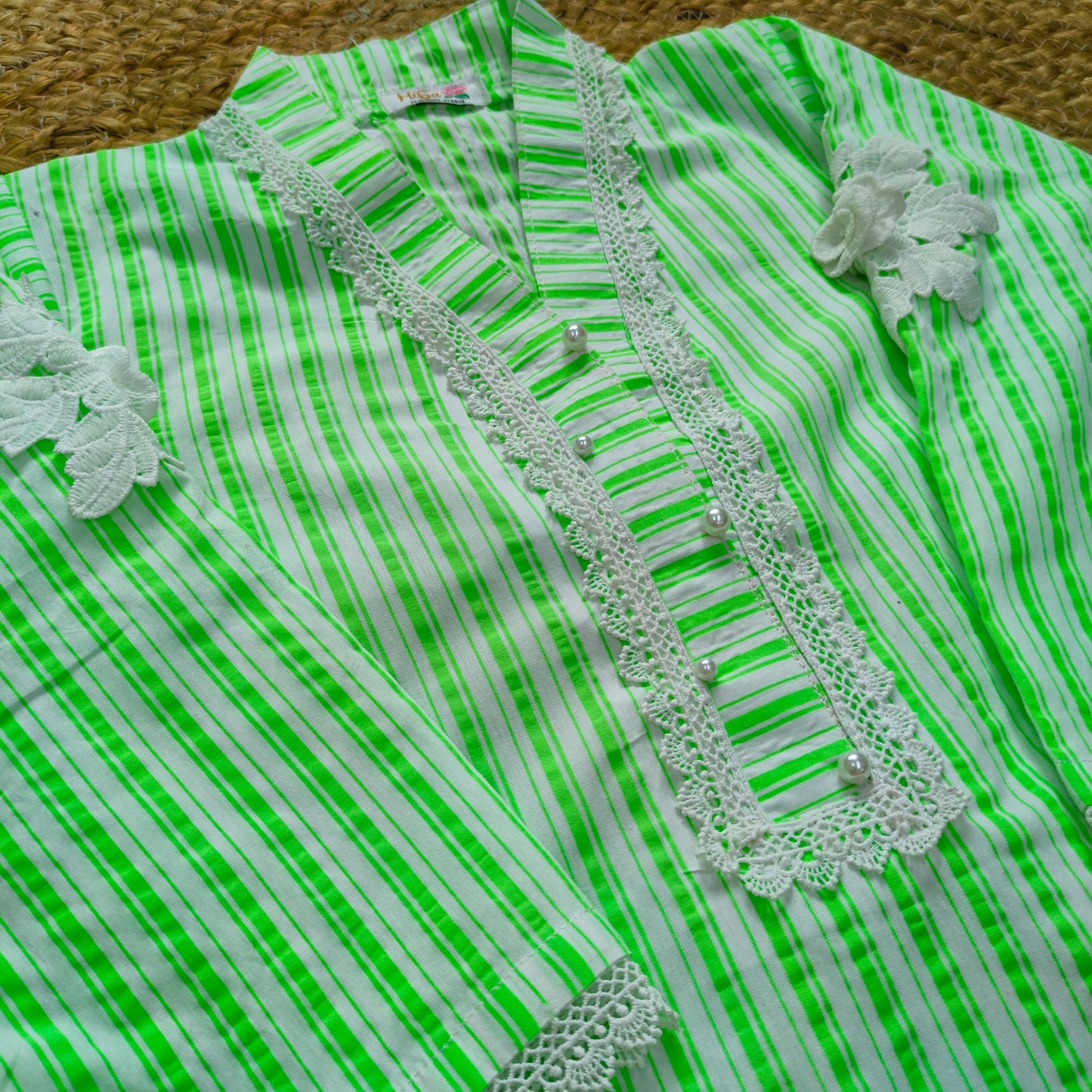 Fluorescent green striped Lawn Co-ord set  (FSB-004)