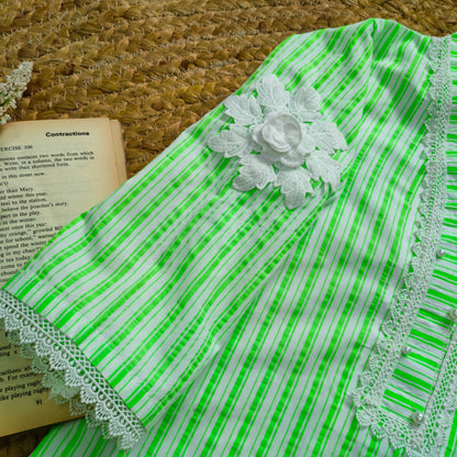 Fluorescent green striped Lawn Co-ord set  (FSB-004)