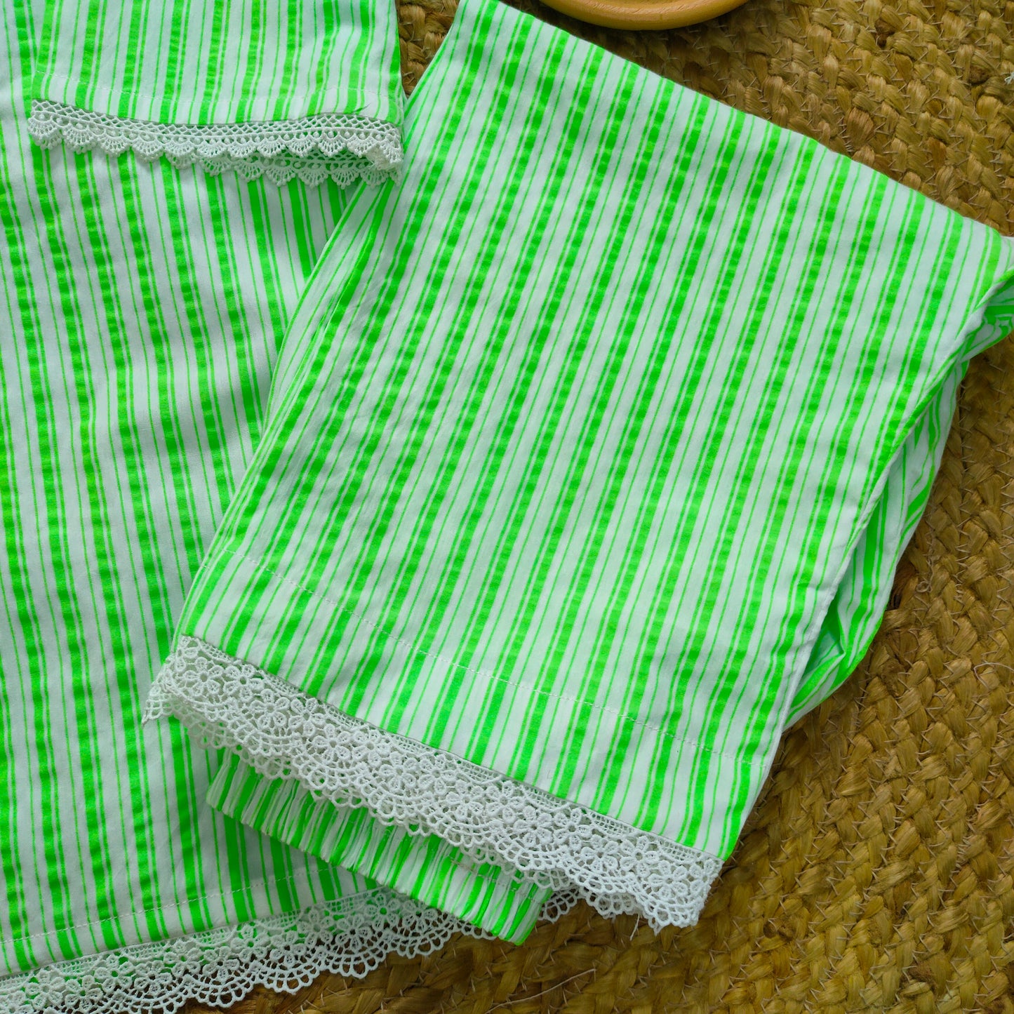 Fluorescent green striped Lawn Co-ord set  (FSB-004)