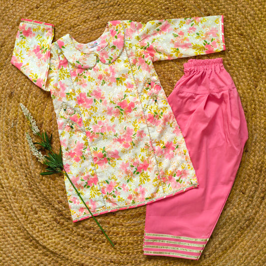 Pink Chikankari Digital printed 2 PC Festive Dress (FSE-002)