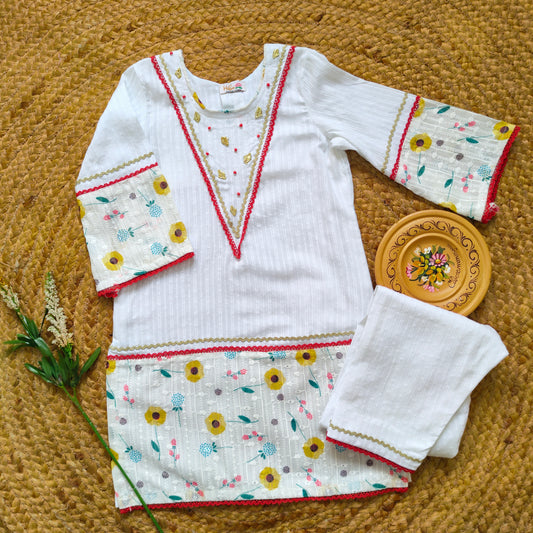 White Chikankari lawn 2 pcs festive dress-(FSE-005)