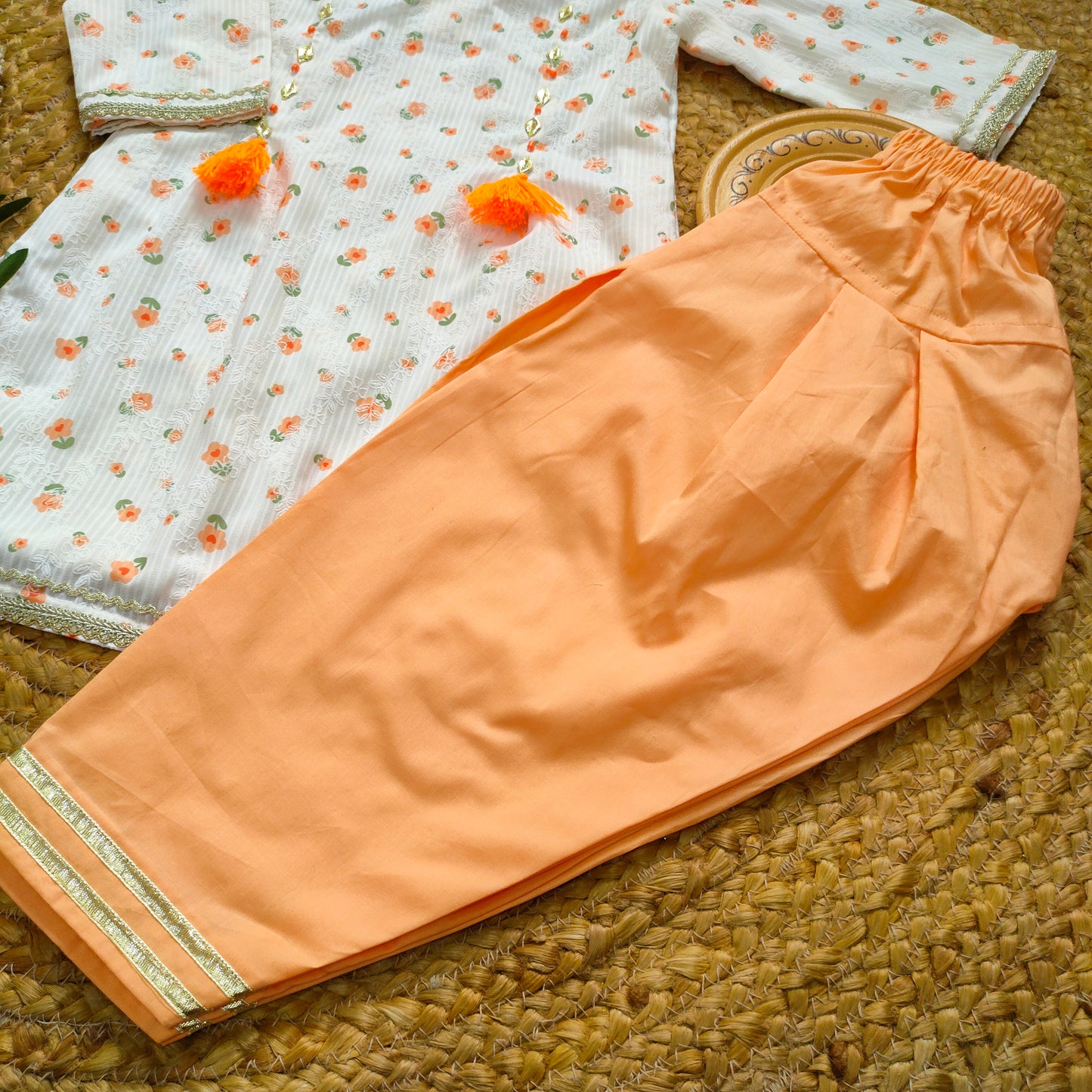 Orange floral embossed lawn 2 pcs festive dress-(FSE-004)