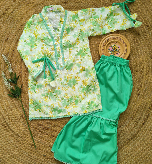 Green Chikankari Digital printed 2 PC Festive Dress (FSE-003)