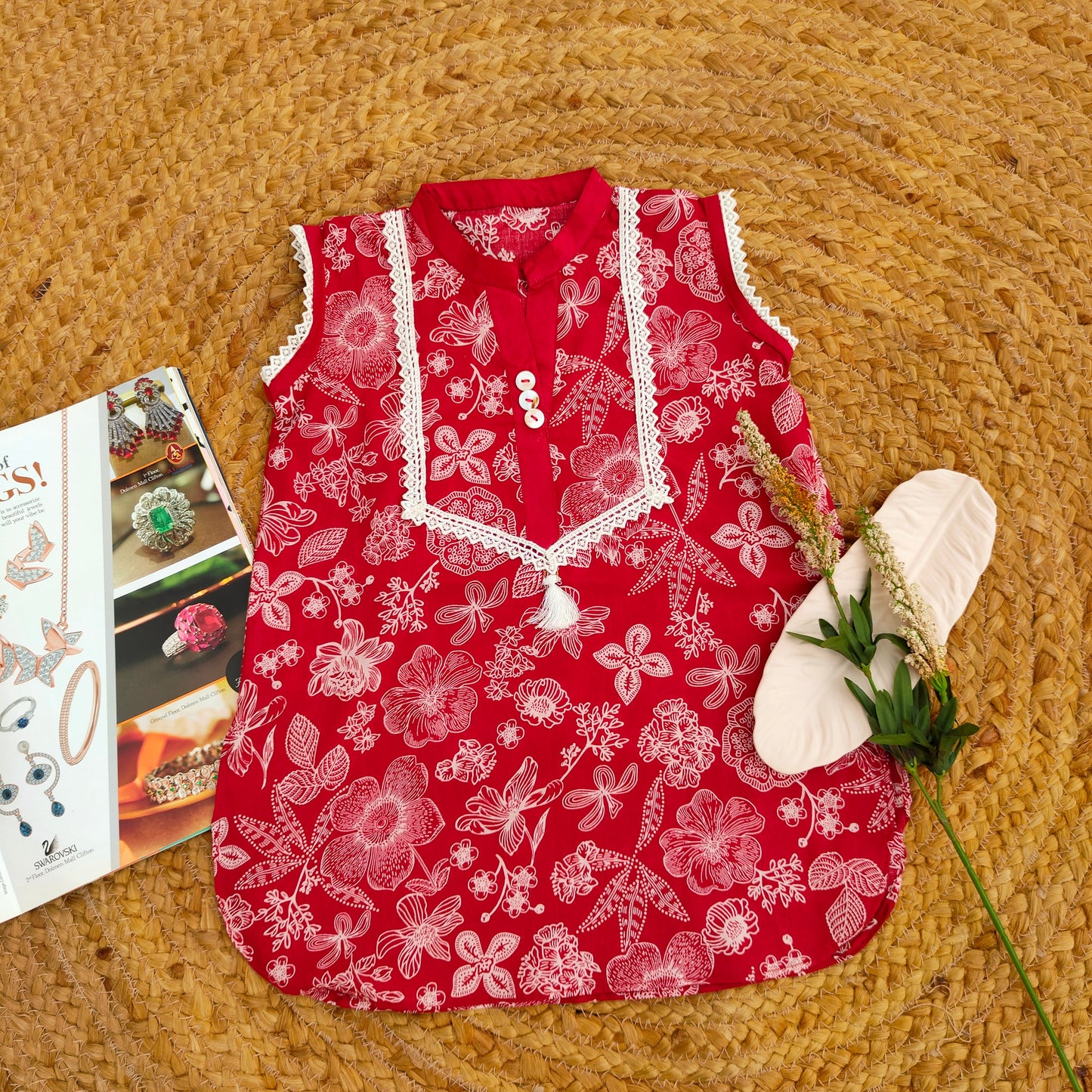 Red and white 2 PC Lawn suit (BFT-0013)