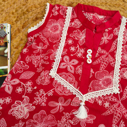 Red and white 2 PC Lawn suit (BFT-0013)