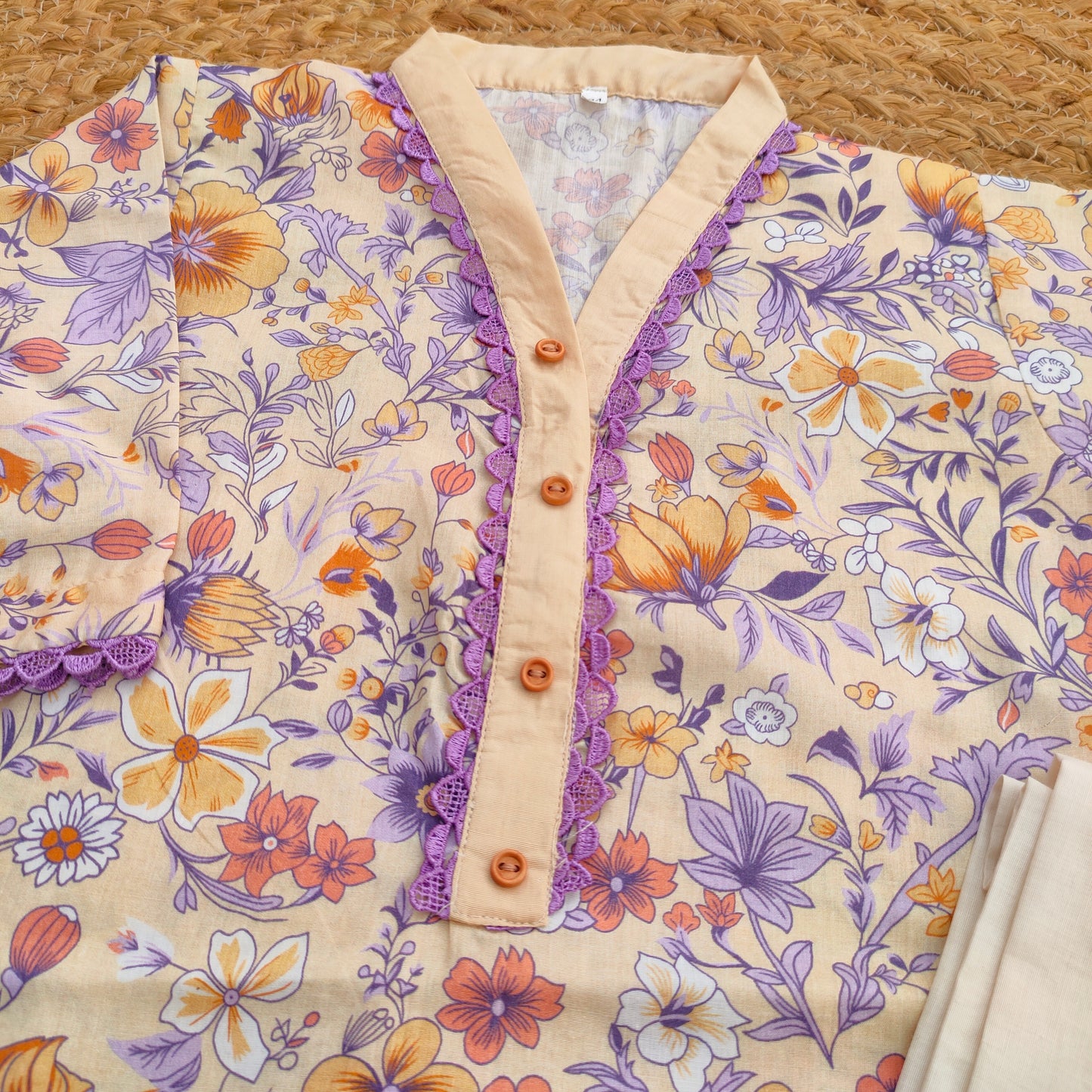 Off-white and purple 2 PC Lawn suit (BFT-009)