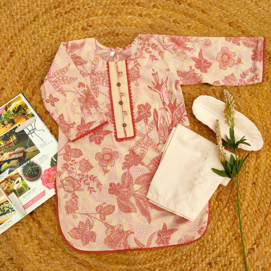 Beige and rust 2 PC Lawn suit (BFT-0010)