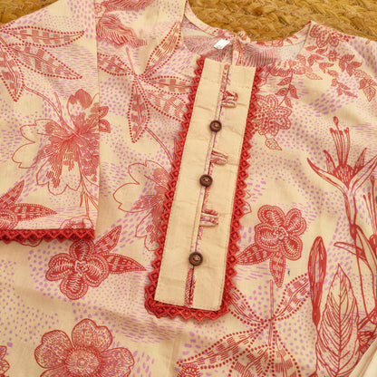 Beige and rust 2 PC Lawn suit (BFT-0010)