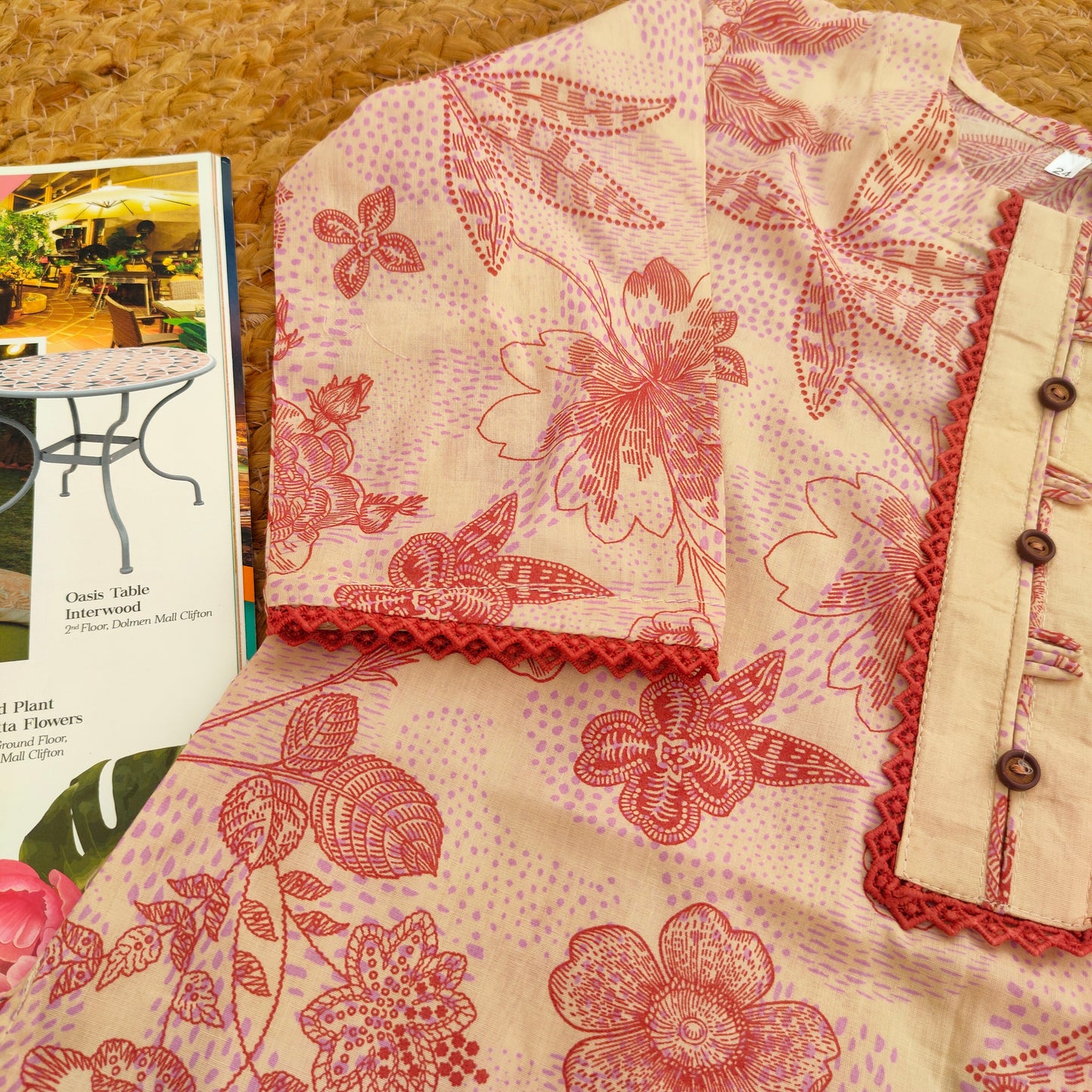 Beige and rust 2 PC Lawn suit (BFT-0010)