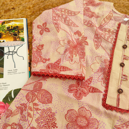 Beige and rust 2 PC Lawn suit (BFT-0010)