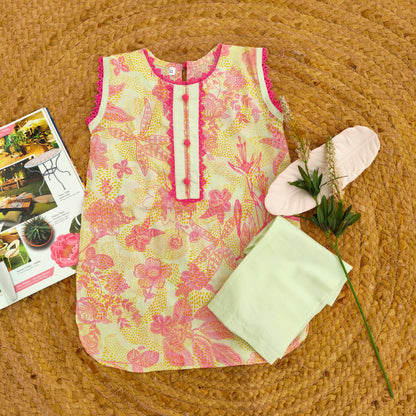 Pastel green and pink 2 PC Lawnsuit (BFT-006)