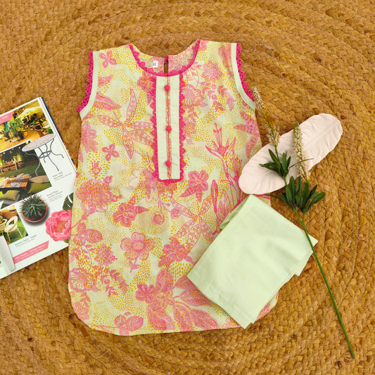 Pastel green and pink 2 PC Lawnsuit (BFT-006)