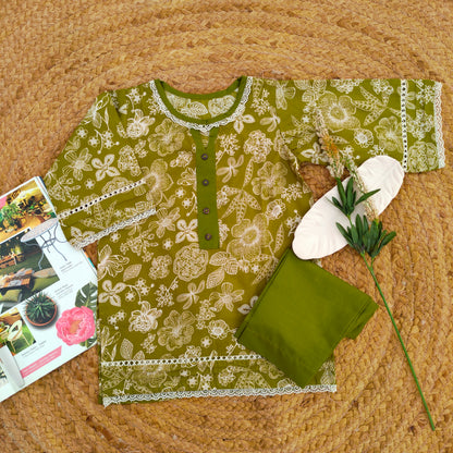Olive green 2 PC Lawn suit (BFT-005)