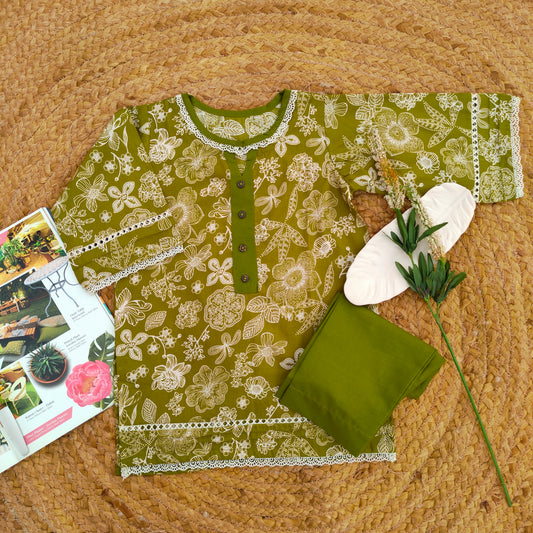 Olive green 2 PC Lawn suit (BFT-005)