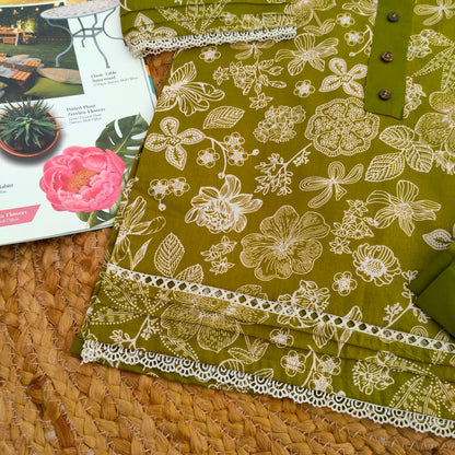 Olive green 2 PC Lawn suit (BFT-005)