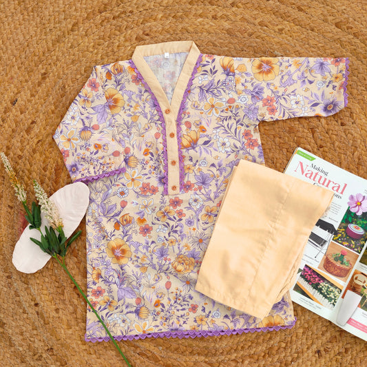 Off-white and purple 2 PC Lawn suit (BFT-009)