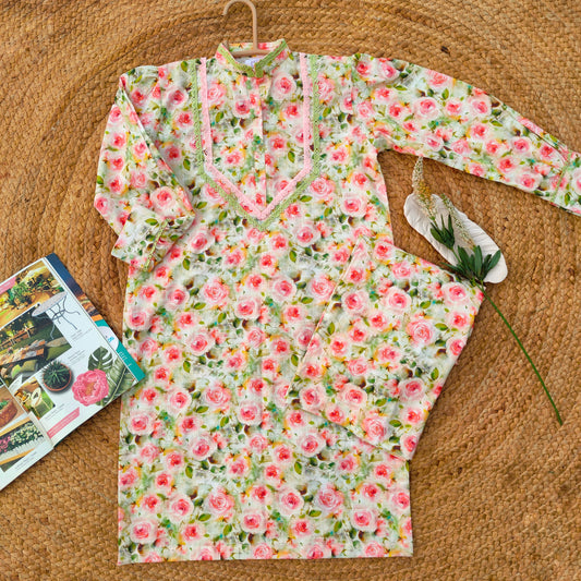 Pink floral Khaddar 2 PC dress (BW-001)