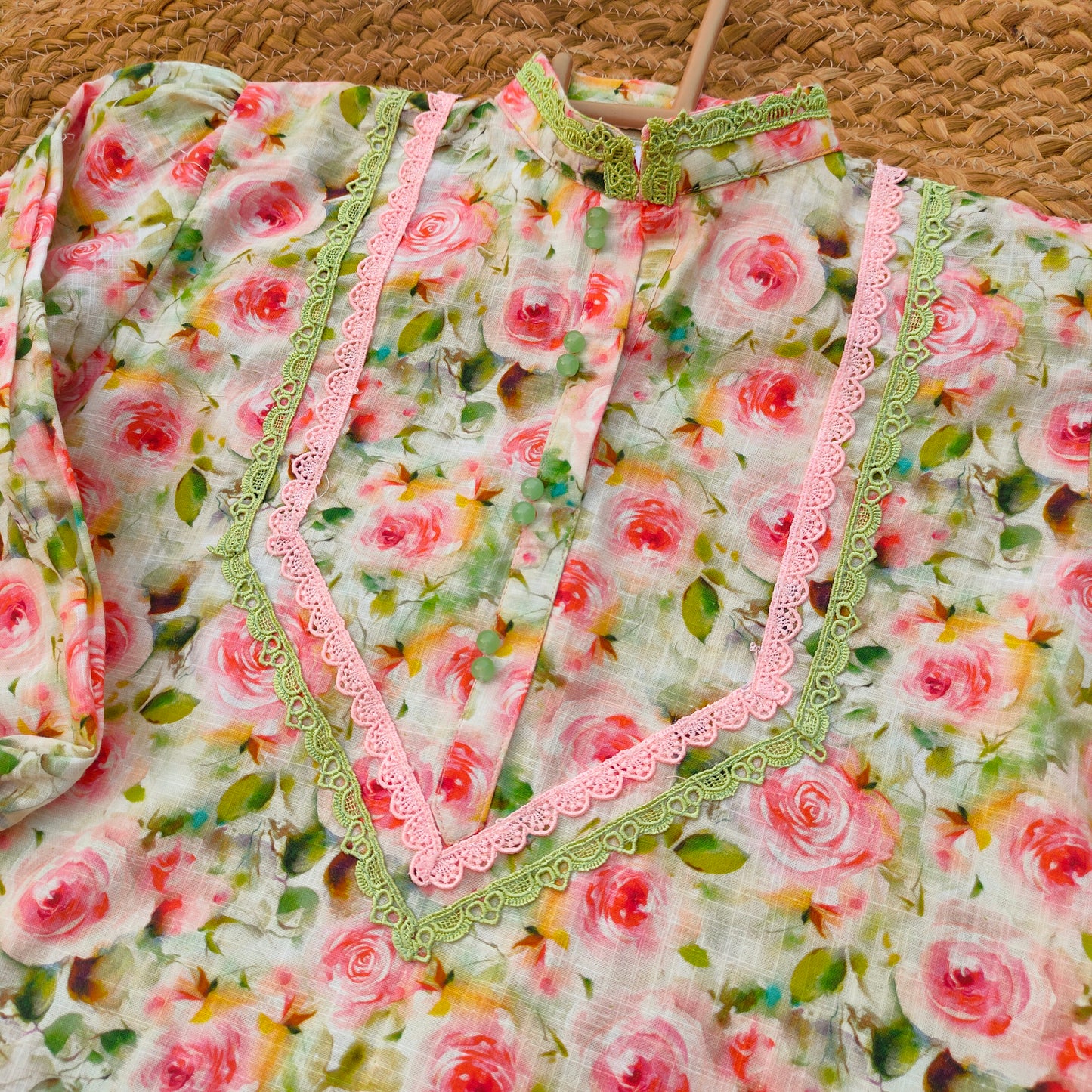 Pink floral Khaddar 2 PC dress (BW-001)