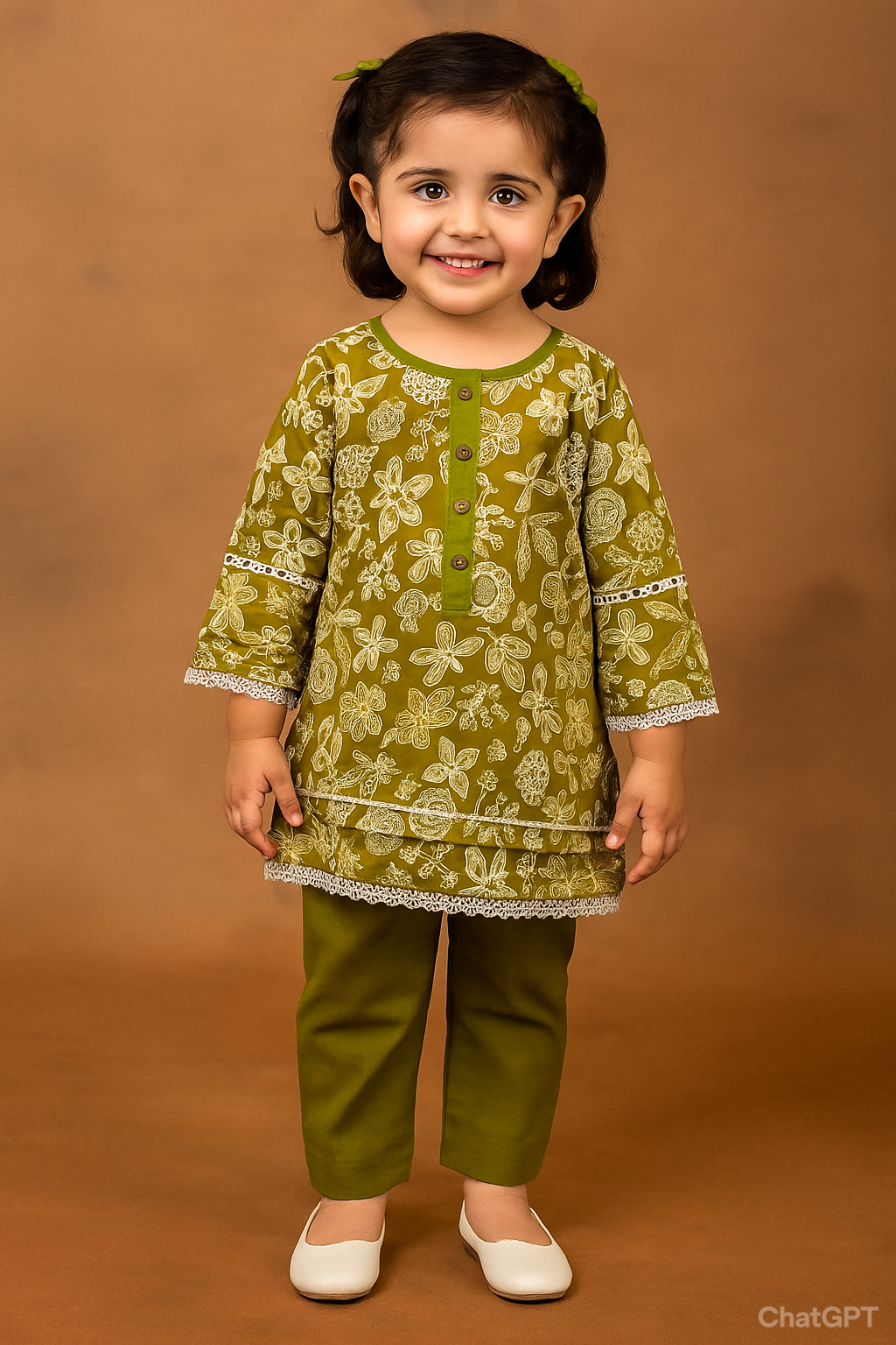 Olive green 2 PC Lawn suit (BFT-005)