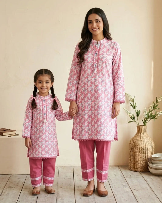 Pink & Ferozi Adults 2 PC Lawn suit (MDT-0011)