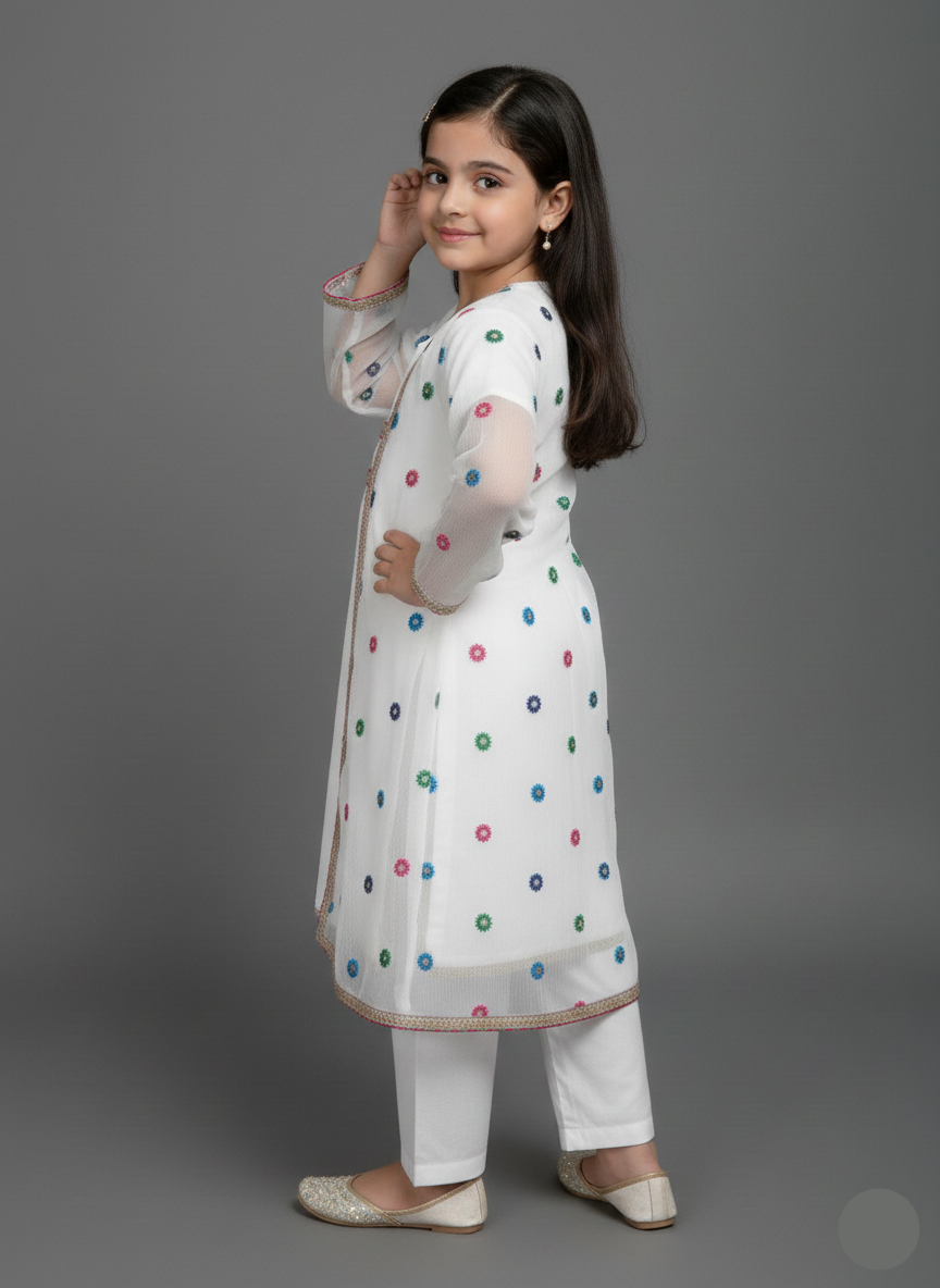 White Multi Boti 2 PC Chiffon suit (BFC-0029)