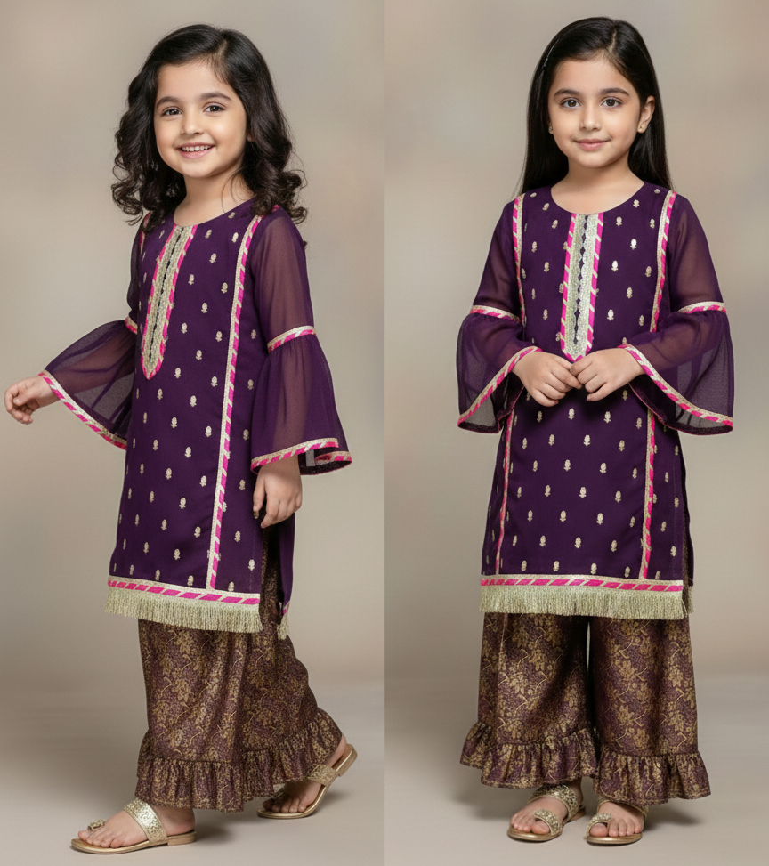 Purple and Pink 2 PC Chiffon suit (BFC-0026)