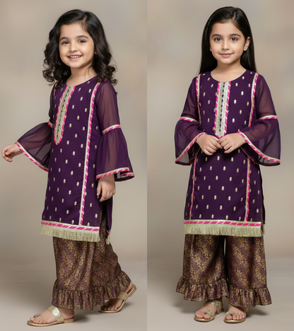 Purple and Pink 2 PC Chiffon suit (BFC-0026)