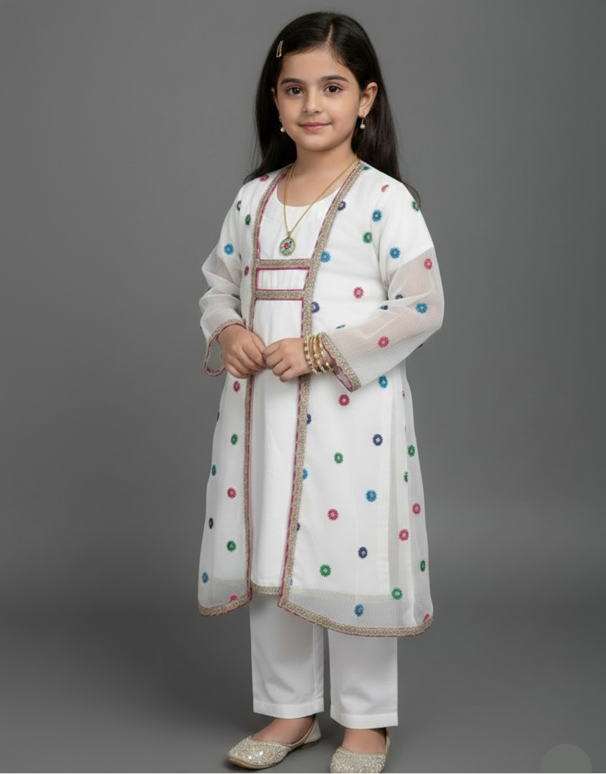 White Multi Boti 2 PC Chiffon suit (BFC-0029)