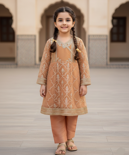 Peach Gold 2 PC Organza suit (BFC-0025)