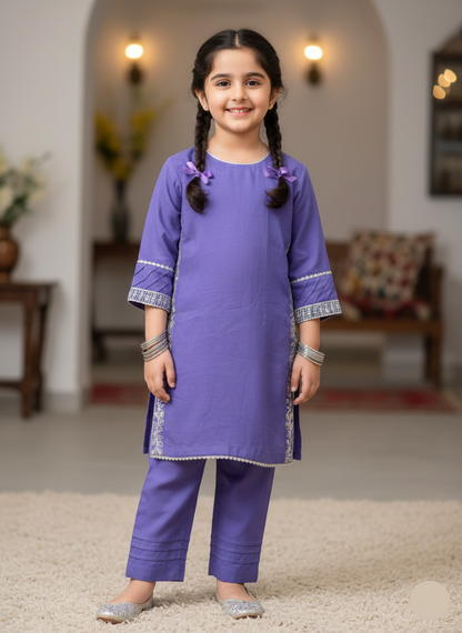 Silver Amethyst 2 PC Raw Silk suit (BFC-0028)