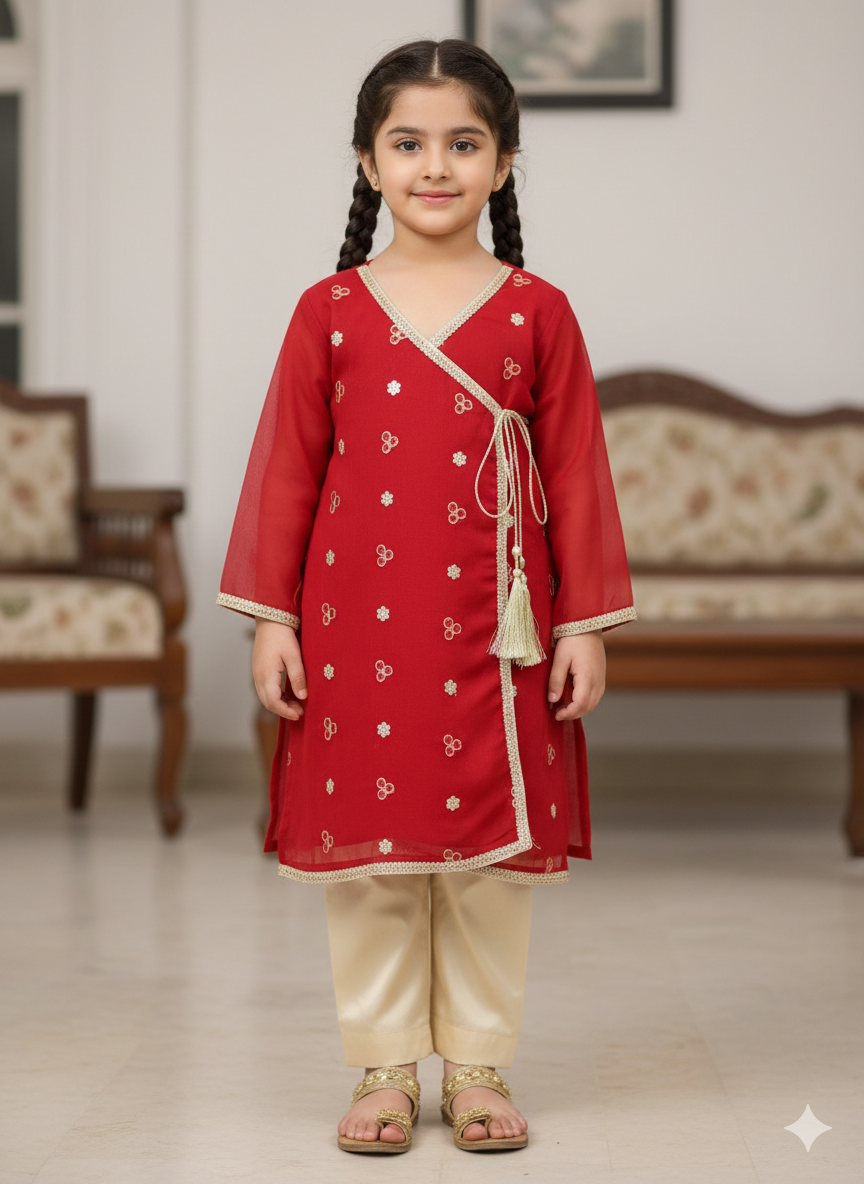 Red and Fawn 2 PC Chiffon suit (BFC-0022)