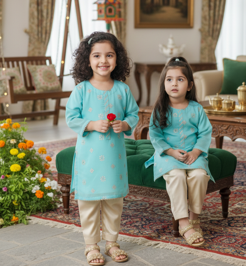 Seagreen and Fawn 2 PC Chiffon suit (BFC-0023)