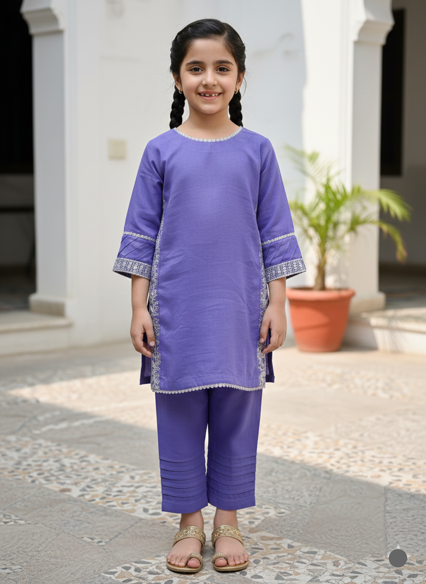 Silver Amethyst 2 PC Raw Silk suit (BFC-0028)
