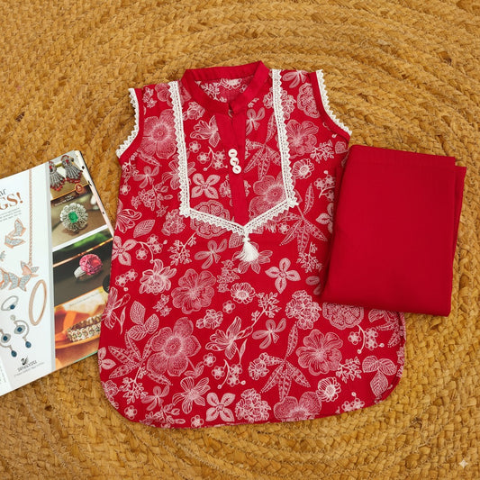 Red and white 2 PC Lawn suit (BFT-0013)