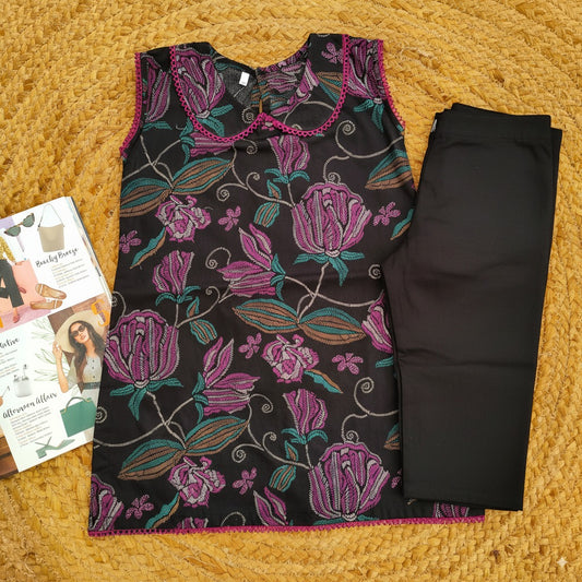Black and purple 2 PC Lawn suit (BFT-0014)