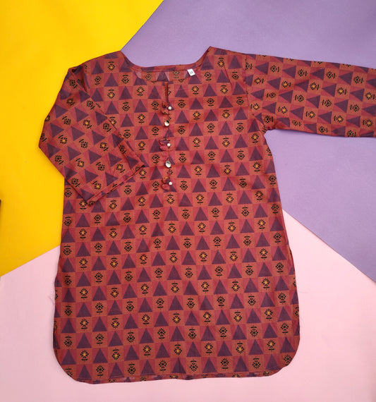Maroon lawn kurti for girls – simple everyday wear, Budget Fit Collection by HIBA FASHION STUDIO