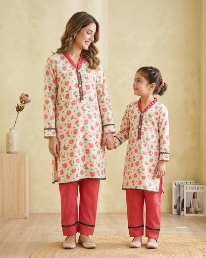 White & Punch Adults 2 PC Lawn suit (MDT-0014)