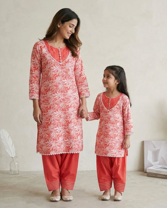 Red & White Adults 2 PC Lawn suit (MDT-0013)